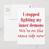 Carte Postale J'ai arrêté de combattre mes démons intérieurs (Devant / Derrière)