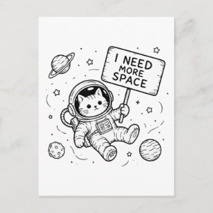 Carte Postale J'ai Besoin de Plus d'Espace Chat Astronaute Drôle
