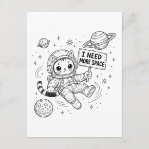 Carte Postale J'ai Besoin De Plus D'espace Drôle Chat Astronaute