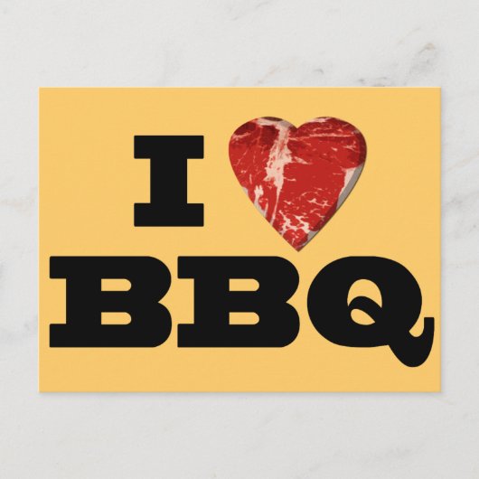 Carte Postale J'ai coeur BBQ, Steak Heart Shape Funny Grilling (Devant)