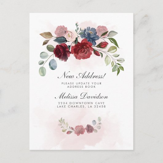 Carte Postale J'ai déménagé la Bourgogne Floral Moving Faire-par (Devant)