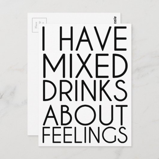 CARTE POSTALE J'AI DES BOISSONS MIXTES SUR LES SENTIMENTS (Devant / Derrière)