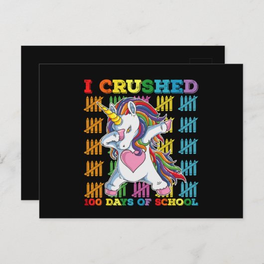 Carte Postale J'Ai Écrasé 100 Jours D'École Unicorne (Devant / Derrière)