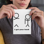 Carte Postale J'ai eu ton dos<br><div class="desc">I got Your Back" est une phrase amusante.Ce produit I got Your Back prend la phrase "I got your back" — littéralement. Un autocollant prend le dos de l'autre - littéralement. Customisez et personnalisez la couleur de l'arrière - plan si vous le souhaitez et amusez-vous avec vos amis et votre...</div>