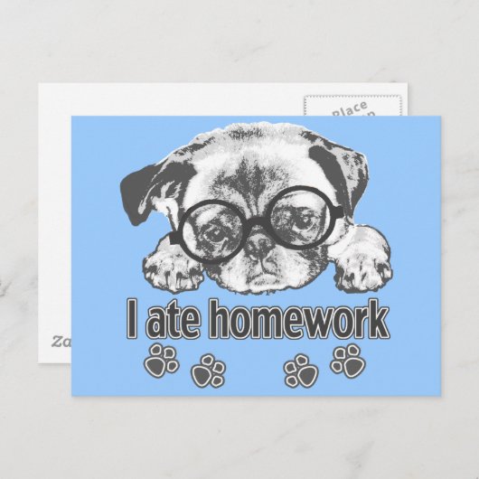 Carte Postale J'ai mangé mes devoirs (Devant / Derrière)