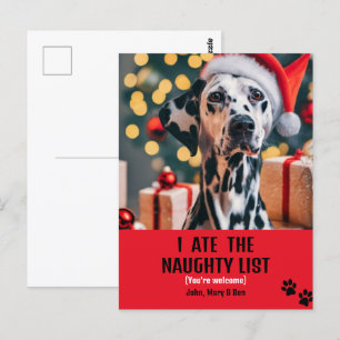 Carte Postale J'ai mangé Naughty List Pet Photo Christmas Red Ho