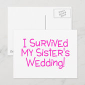 Carte Postale J'Ai Survécu À Mes Soeurs Mariage Rose (Devant / Derrière)