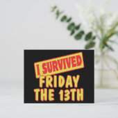 CARTE POSTALE J'AI SURVÉCU VENDREDI 13 (Debout devant)