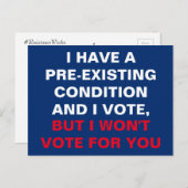 Carte Postale J'ai une condition préexistante et je vote (Devant / Derrière)