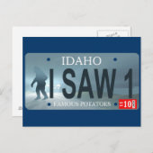 Carte Postale "J'Ai Vu 1" Plaque de licence Sasquatch (Devant / Derrière)