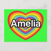 Carte Postale J'aime Amelia, coeur arc-en-ciel (Devant)