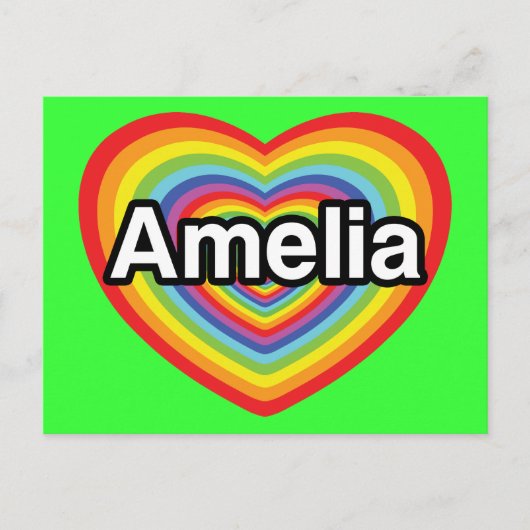 Carte Postale J'aime Amelia, coeur arc-en-ciel (Devant)
