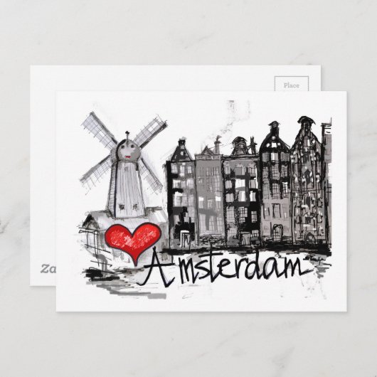 Carte Postale J'aime Amsterdam (Devant / Derrière)