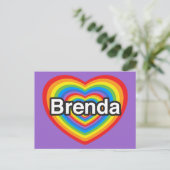 Carte Postale J'aime Brenda. Je t'aime Brenda. Cœur (Debout devant)