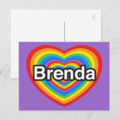 Carte Postale J'aime Brenda. Je t'aime Brenda. Cœur (Devant / Derrière)