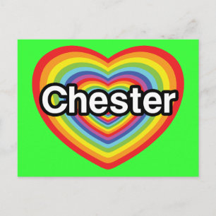 Carte Postale J'aime Chester : coeur arc-en-ciel
