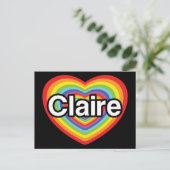 Carte Postale J'aime Claire : coeur arc-en-ciel (Debout devant)