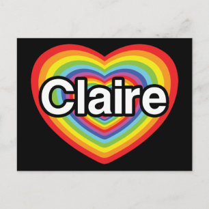 Carte Postale J'aime Claire : coeur arc-en-ciel