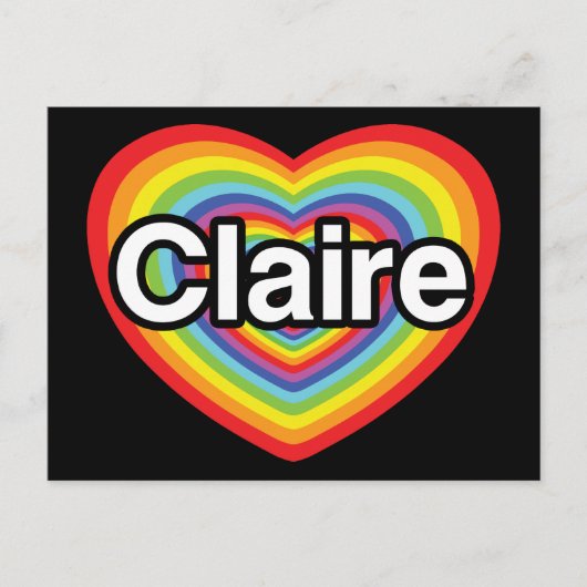 Carte Postale J'aime Claire : coeur arc-en-ciel (Devant)