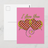 Carte Postale J'aime conception de coeurs en or (Devant / Derrière)
