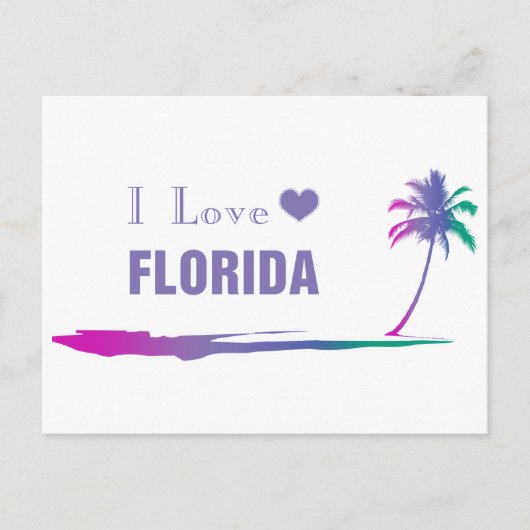 Carte Postale J'aime Floride Violet Coloré (Devant)