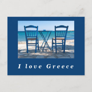 Carte Postale J'aime Grèce taverna photo bleu et blanc