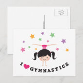 Carte Postale J'aime gymnastique caricature fille faire main (Devant / Derrière)