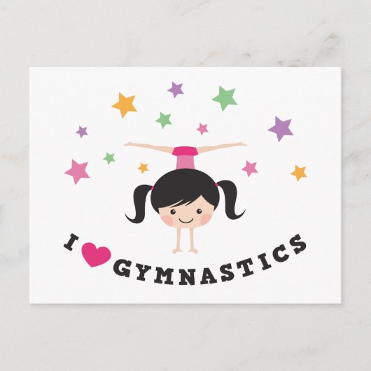 Carte Postale J'aime gymnastique caricature fille faire main (Devant)
