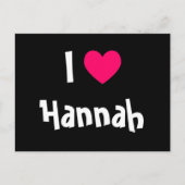 Carte Postale J'aime Hannah (Devant)