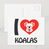 Carte Postale J'aime Koalas (Devant / Derrière)