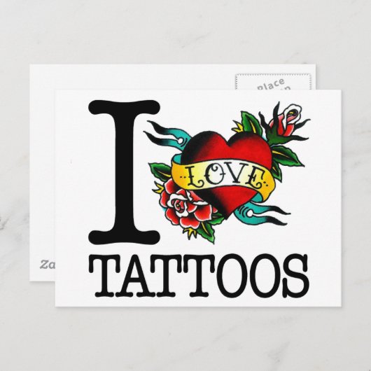 Carte Postale j'aime la conception de fripes encrée par tatouage (Devant / Derrière)
