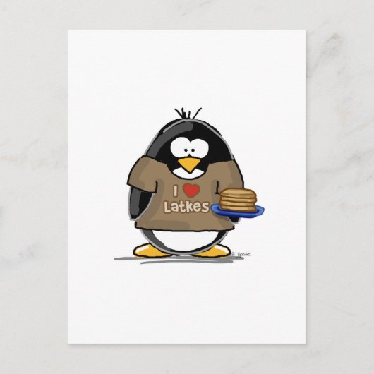 Carte Postale J'aime Latkes Penguin (Devant)
