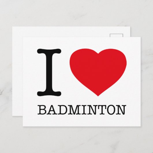 CARTE POSTALE J'AIME LE BADMINTON (Devant / Derrière)