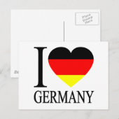 Carte Postale J'aime le coeur allemand de drapeau de l'Allemagne (Devant / Derrière)