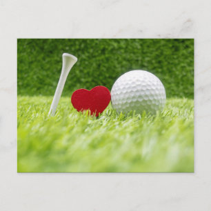 Carte Postale J'aime le golf Je t'aime avec le golf boule et tee