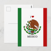 Carte Postale j'aime le mexique - drapeau mexicain, (Devant / Derrière)