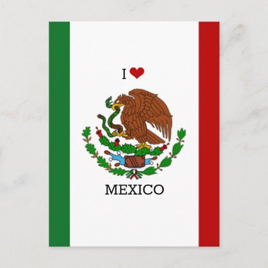 Carte Postale j'aime le mexique - drapeau mexicain, (Devant)