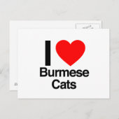 Carte Postale j'aime les chats birmans (Devant / Derrière)