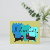 Carte Postale J'aime les chats - Cadeaux d'art de chat noir (Debout devant)