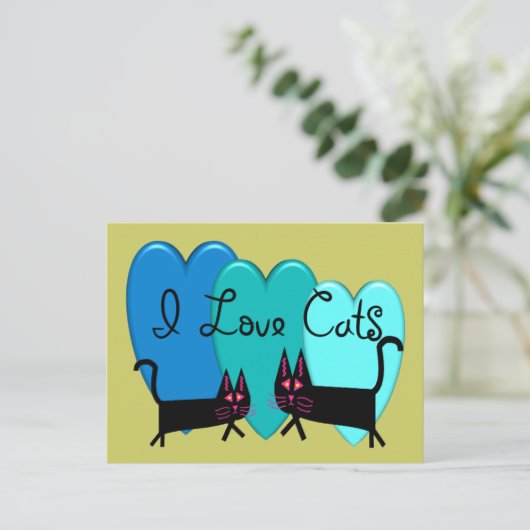 Carte Postale J'aime les chats - Cadeaux d'art de chat noir (Debout devant)