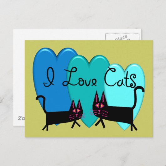 Carte Postale J'aime les chats - Cadeaux d'art de chat noir (Devant / Derrière)