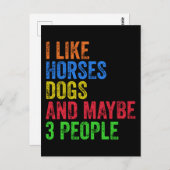 Carte Postale J'aime les chevaux les chiens et peut-être 3 perso (Devant / Derrière)