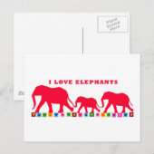 Carte Postale J'aime les éléphants (Rouge) (Devant / Derrière)