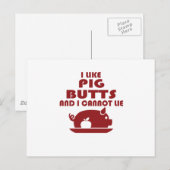 Carte Postale j'aime les fesses de cochon et je ne peux pas ment (Devant / Derrière)