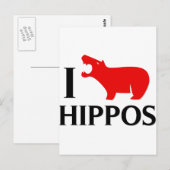 Carte Postale J'Aime Les Hippopotames (Devant / Derrière)
