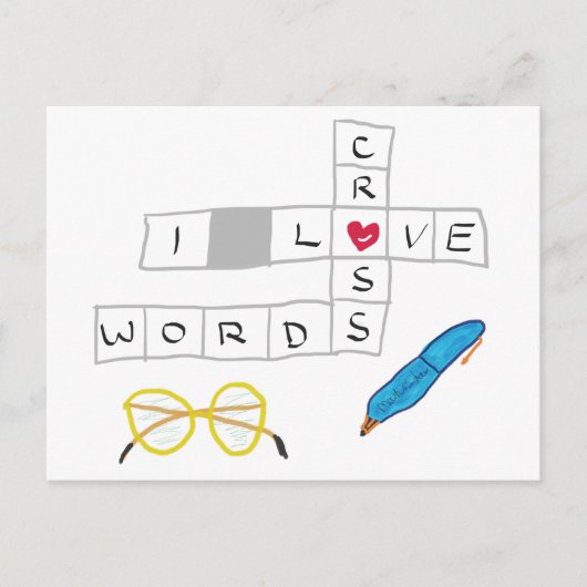 Carte Postale J'Aime Les Mots Croisés (Devant)