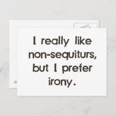 Carte Postale J'Aime Les Non-Séquiturs Mais Préfère L'Ironie (Devant / Derrière)