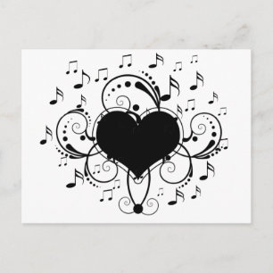 Carte Postale J'aime les notes de musique coeur noir et blanc