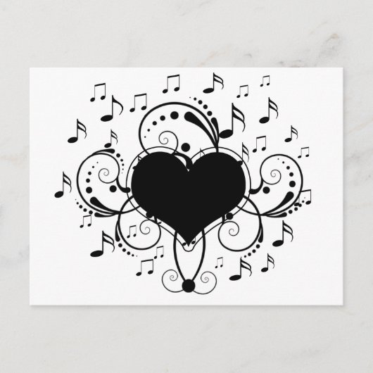 Carte Postale J'aime les notes de musique coeur noir et blanc (Devant)
