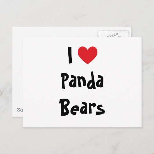 Carte Postale J'Aime Les Panda Bears (Devant / Derrière)